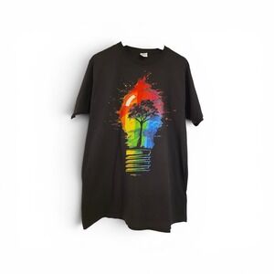 Port & Company Mens Rainbow Lightbulb Tree Graphic T-Shirt Black Large L